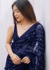 Blue Sequins Work Sare In Net