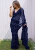 Blue Sequins Work Sare In Net