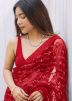 Red Sequin Work Saree In Net