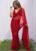 Red Sequin Work Saree In Net