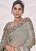 Grey Embroidered Saree In Linen