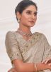 Grey Embroidered Saree In Linen