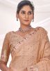 Peach Embroidered Saree In Linen