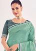 Turquoise Embroidered Saree With Blouse
