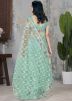 Turquoise Embroidered Net Saree With Blouse