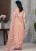Light Orange Embroidered Net Saree With Blouse