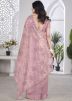 Mauve Purple Net Embroidered Saree With Blouse
