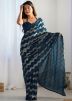 Blue Embroidered Saree In Georgette