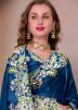 Teal Blue Organza Saree With Embroidered Border