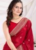 Red Chiffon Zari Embroidered Saree