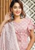 Pink Readymade Block Printed Kurti With Dupatta