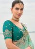 Turquoise Embroidered Silk Saree & Blouse