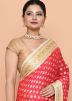 Red Georgette Zari Woven Saree