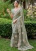 Sage Green Embroidered Net Saree