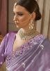Purple Sequin Work Saree In Tissue