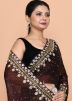 Brown Handwork Saree In Organza