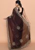 Brown Handwork Saree In Organza