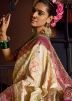 Cream Zari Woven Viscose Saree & Blouse