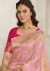 Pink Zari Woven Chiffon Half N Half Saree