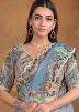 Blue Sequin Work Saree In Satin