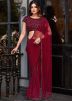 Maroon Embroidered Net Saree