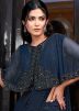 Blue Embroidered Net Saree
