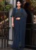 Blue Embroidered Net Saree