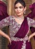 Purple Satin Embellished Pre-Stitched Saree