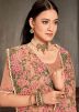 Peach Thread Embroidered Saree In Net
