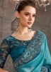 Shaded Teal Blue Embroidered Border Saree