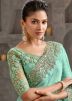 Turquoise Embellished Saree In Chiffon