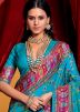 Turquoise Print Work Saree In Art Silk