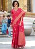 Red Satin Zari Woven Saree