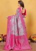 Grey Zari Woven Saree In Art Silk