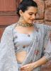 Grey Embroidered Chiffon Saree & Blouse