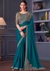 Teal Green Satin Embroidered Saree