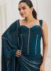 Teal Blue Pre-Stitched Hand Work Embroidered Saree