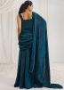 Teal Blue Pre-Stitched Hand Work Embroidered Saree