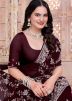Wine Georgette Saree In Resham Work
