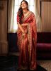 Red Embroidered Saree In Banarasi Silk