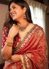 Red Embroidered Saree In Banarasi Silk