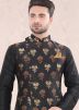Black Asymmetric Brocade Woven Nehru Jacket