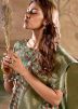 Green Printed Saree In Dola Silk