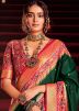 Dark Green Print Border Saree In Silk