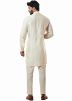 Plain Cream Readymade Mens Kurta With Pajama