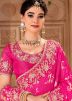 Pink Embroidered Saree In Viscose
