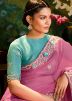 Pink Embroidered Saree In Organza