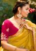 Yellow Embroidered Saree In Organza