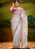 Off White Embroidered Saree In Organza