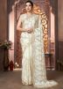 White Sequin Work Saree In Organza